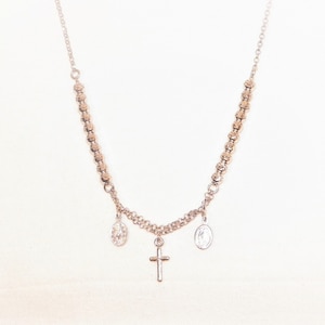 16 bis 17 3/4 Zoll Sterling Silber religous Halskette, solide 925 Halskette mit Kreuz und Mutter heiraten, Qualität schöne Perlenkette, schön!
