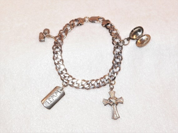 8 Inch Sterling Silver Charm Bracelet With Cross,… - image 2