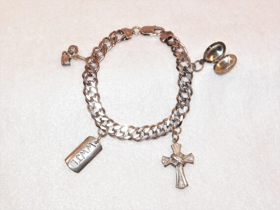 8 Inch Sterling Silver Charm Bracelet With Cross,… - image 7