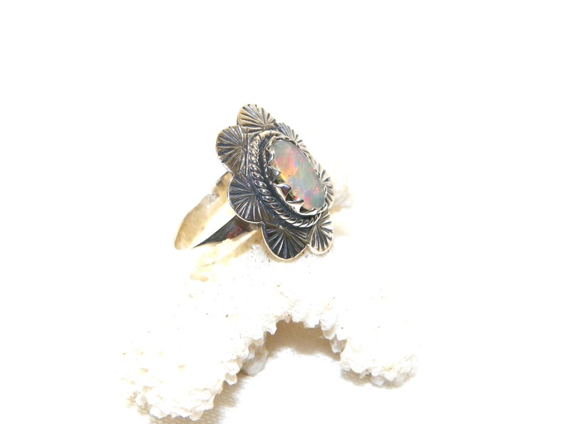 Size 9.25 Sterling Silver Opal Ring, Solid 925 Opal Ring, Real Silver ...