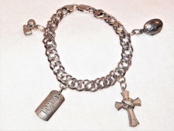 8 Inch Sterling Silver Charm Bracelet With Cross,… - image 6