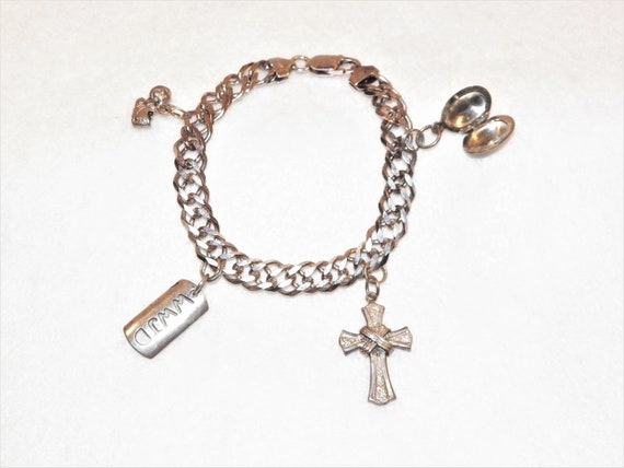 8 Inch Sterling Silver Charm Bracelet With Cross,… - image 1