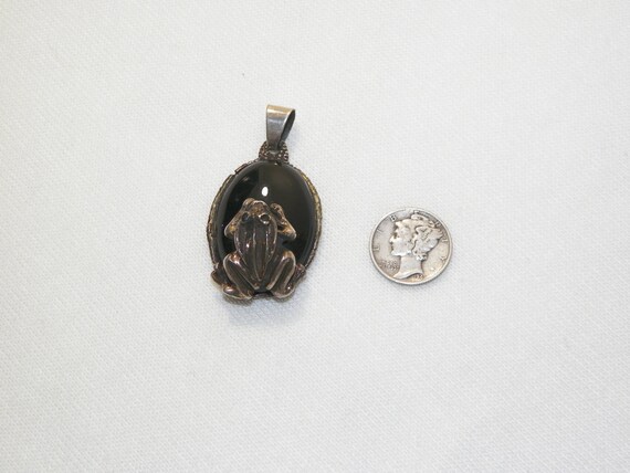 18.8 Gram Sterling Silver Black Onyx Frog Pendant… - image 6