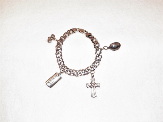 8 Inch Sterling Silver Charm Bracelet With Cross,… - image 3
