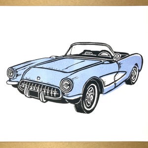 Chevrolet Corvette C1 - blauw - linosnede van 2 platen