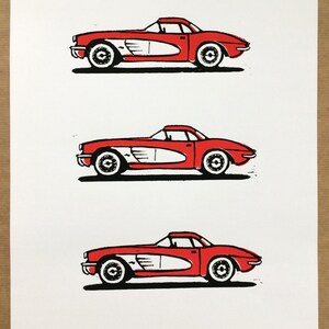 Kleine rode Corvette - linosnede
