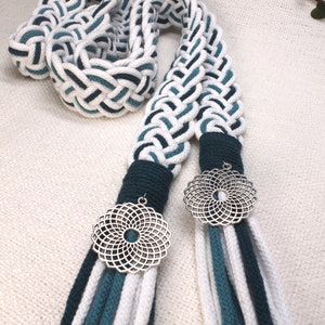 Handfasting Cords in Natural Cotton -  White, Peacock Blue and Teal wedding cord - ribbon - Traditional Celtic Pattern