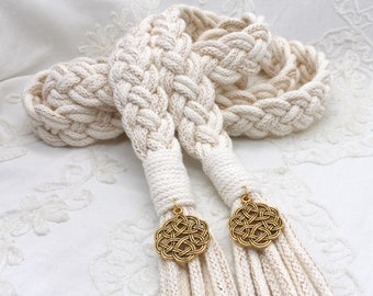 Cordón de abrochado - Corbata dorada - Marfil discreto con un toque de oro metálico - Cuerda de boda con elección de colgantes - Celta tradicional