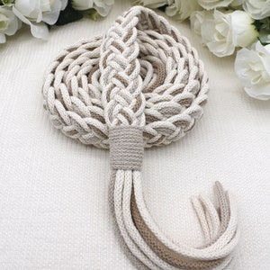 Handfasting Cords in Natural Cotton Ivory, Sand & Taupe wedding cord ribbon Traditional Celtic Pattern image 4