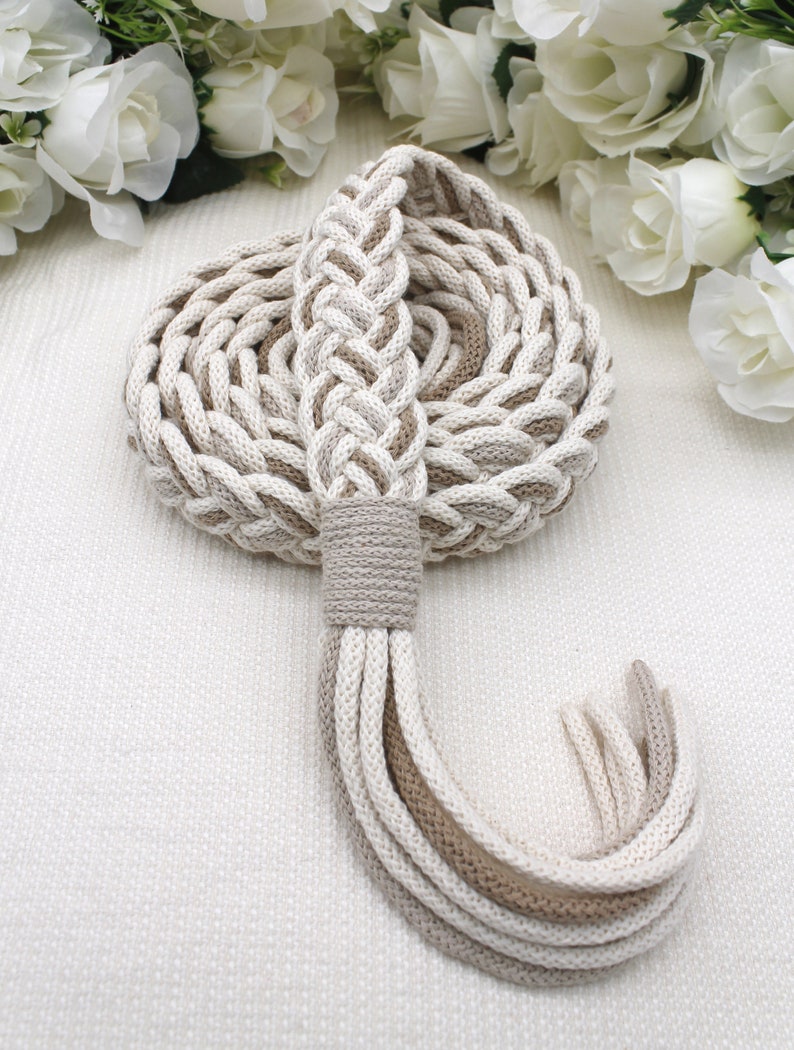 Handfasting Cords in Natural Cotton Ivory, Sand & Taupe wedding cord ribbon Traditional Celtic Pattern imagem 4