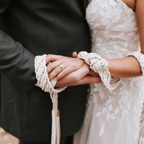 Handfasting Cords in Natural Cotton -  Ivory, Sand & Taupe wedding cord - ribbon - Traditional Celtic Pattern