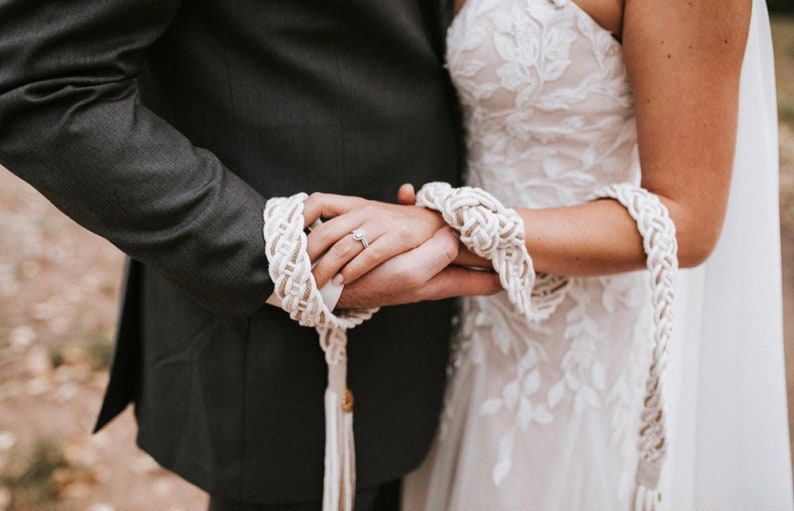 Handfasting Cords in Natural Cotton Ivory, Sand & Taupe wedding cord ribbon Traditional Celtic Pattern image 1