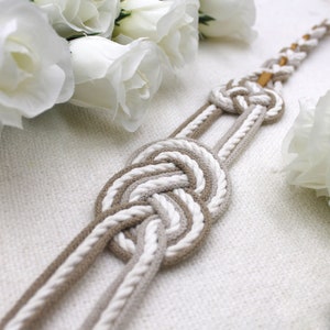 Triple Knot Infinity Handfasting Cord Cord in Natural Cotton and Satin Ribbon image 4