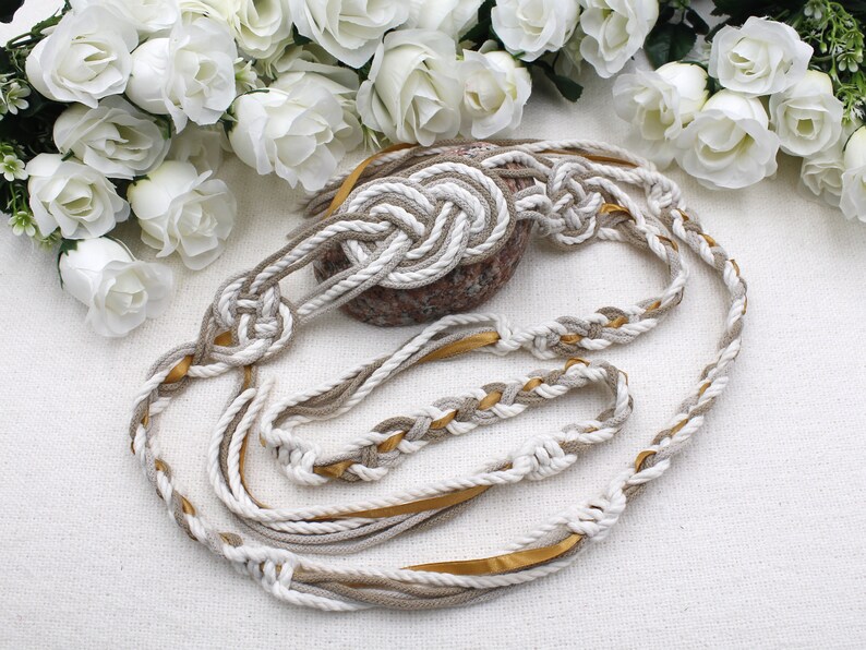 Triple Knot Infinity Handfasting Cord Cord in Natural Cotton and Satin Ribbon image 2