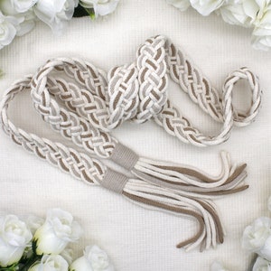 Handfasting Cords in Natural Cotton Ivory, Sand & Taupe wedding cord ribbon Traditional Celtic Pattern image 6