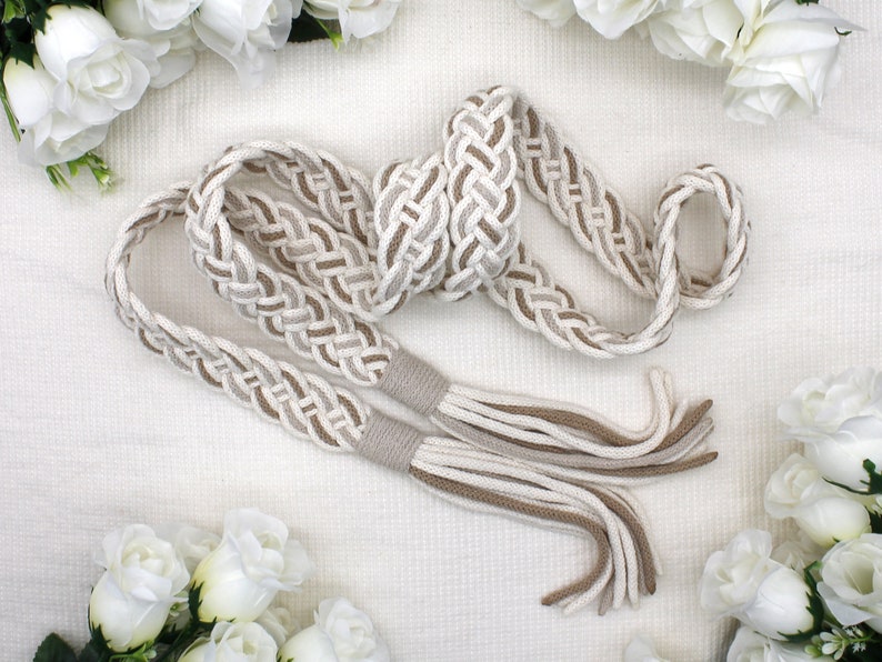 Handfasting Cords in Natural Cotton Ivory, Sand & Taupe wedding cord ribbon Traditional Celtic Pattern imagem 6