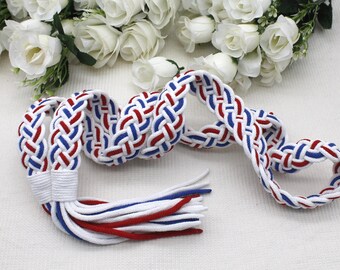 Handfasting Cords in Natural Cotton - Red, White and Blue wedding cord - Traditional Celtic Pattern