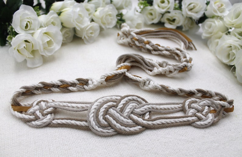 Triple Knot Infinity Handfasting Cord Cord in Natural Cotton and Satin Ribbon image 1