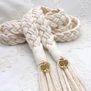 Handfasting Cord Golden Tie Understated Ivory with a hint of Metallic Gold Wedding Rope with Choice of Pendants Traditional Celtic With Family Trees