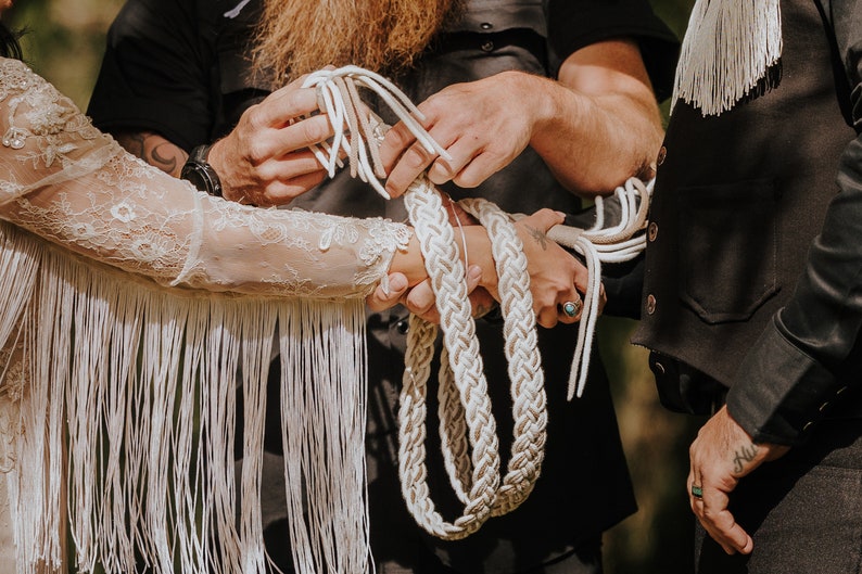 Handfasting Cords in Natural Cotton Ivory, Sand & Taupe wedding cord ribbon Traditional Celtic Pattern zdjęcie 5