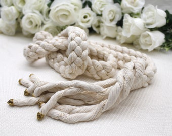 Deluxe Gold Handfasting Cord - Ivory with a hint of Metallic Gold - Wedding Rope with Choice of Pendants -