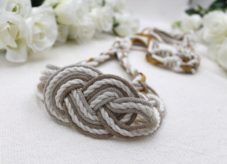 Triple Knot Infinity Handfasting Cord Cord in Natural Cotton and Satin Ribbon image 6