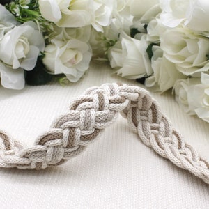 Handfasting Cords in Natural Cotton Ivory, Sand & Taupe wedding cord ribbon Traditional Celtic Pattern image 2