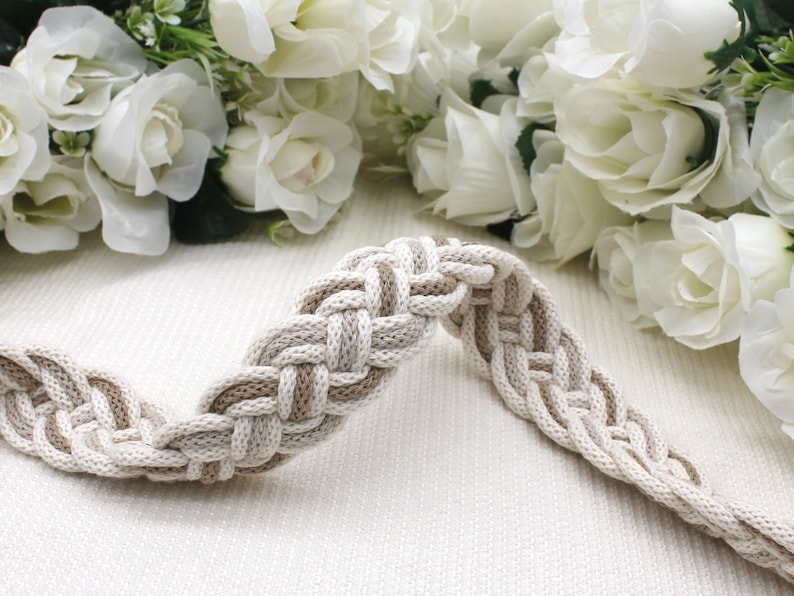 Handfasting Cords in Natural Cotton Ivory, Sand & Taupe wedding cord ribbon Traditional Celtic Pattern imagem 2