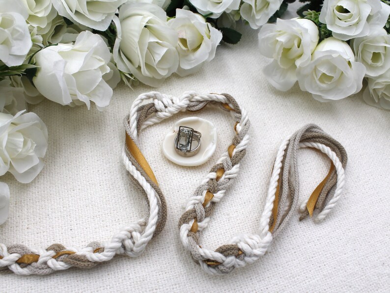 Triple Knot Infinity Handfasting Cord Cord in Natural Cotton and Satin Ribbon image 7