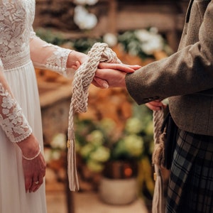 Handfasting Cords in Natural Cotton Ivory, Sand & Taupe wedding cord ribbon Traditional Celtic Pattern imagem 8