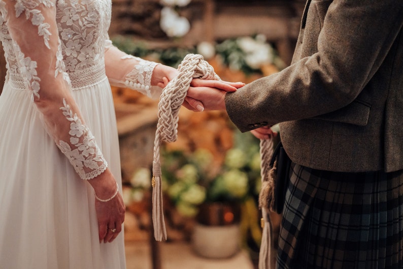 Handfasting Cords in Natural Cotton Ivory, Sand & Taupe wedding cord ribbon Traditional Celtic Pattern image 8