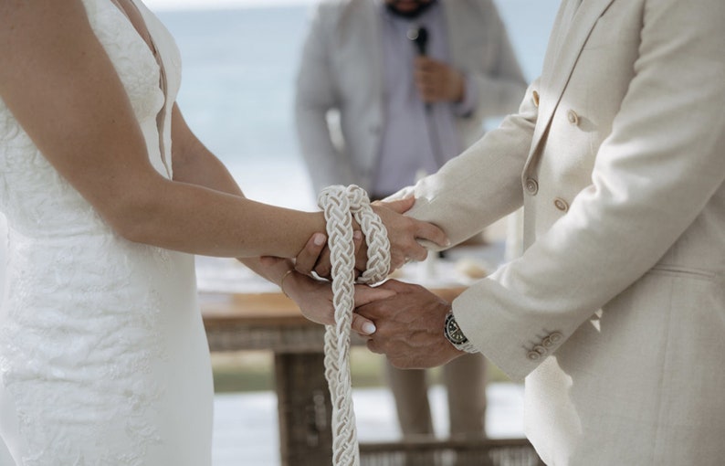 Handfasting Cords in Natural Cotton Ivory, Sand & Taupe wedding cord ribbon Traditional Celtic Pattern image 3