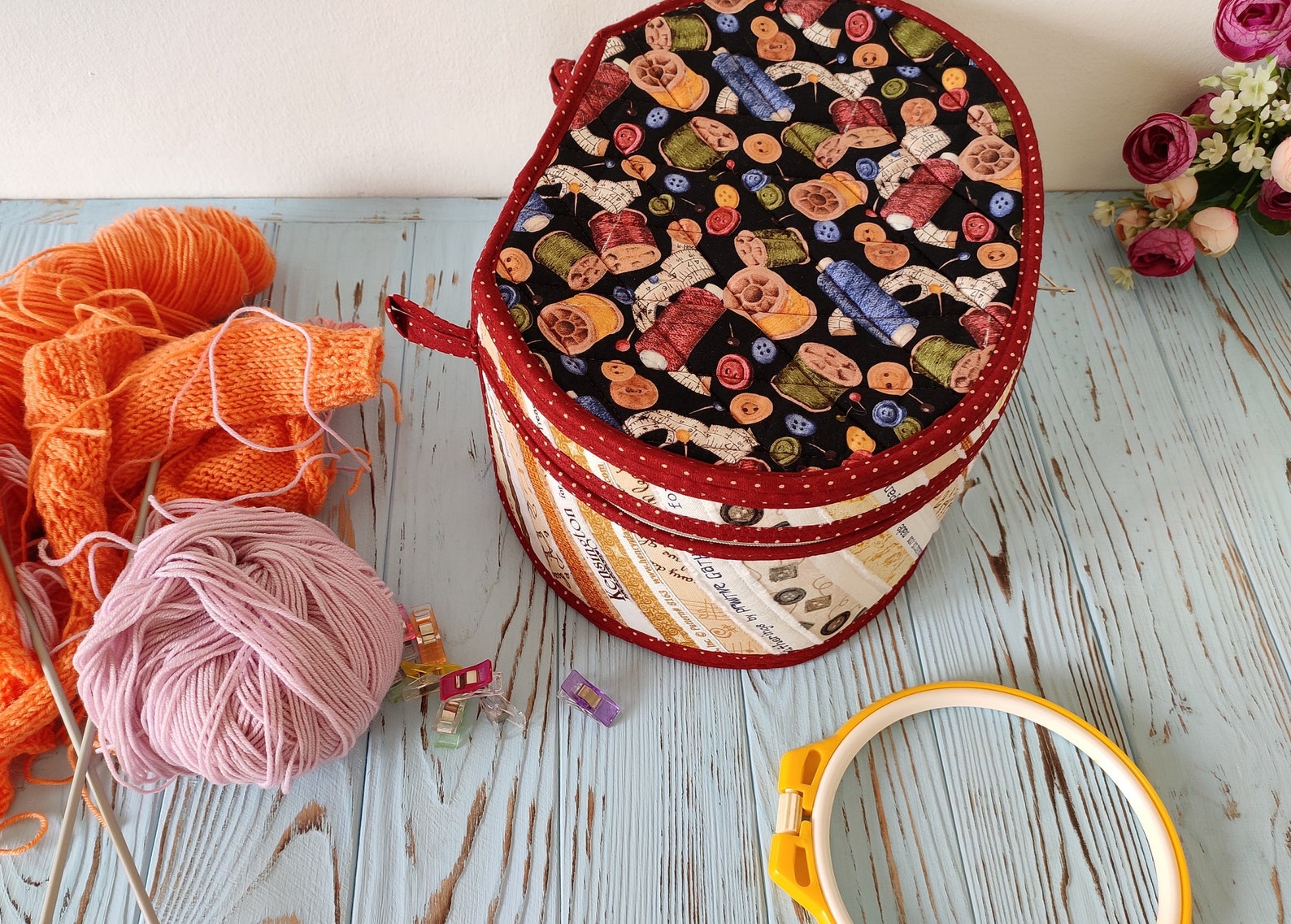 Large Knitting Project Bag Embroidlery Organizer Craft Etsy