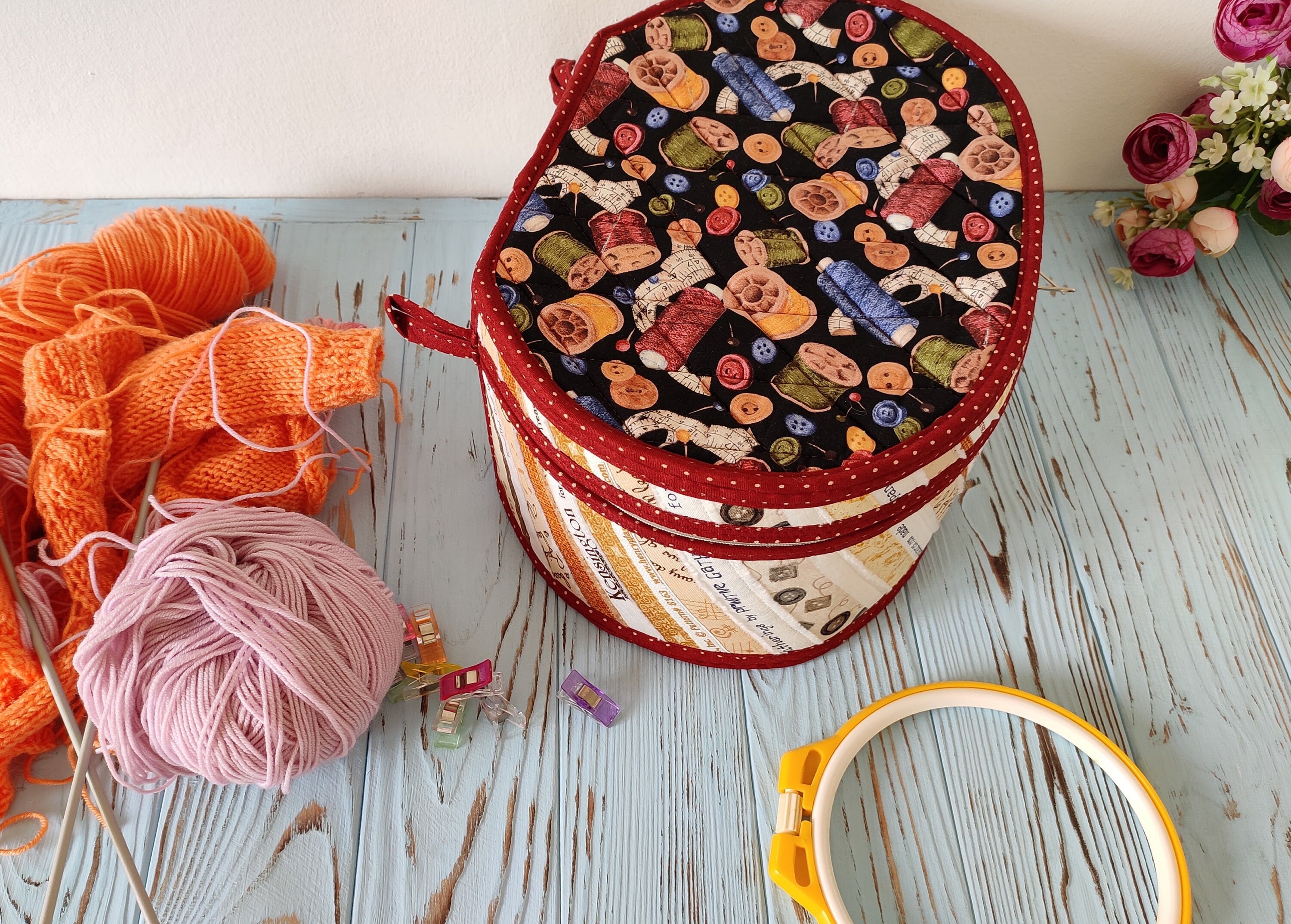 Large Knitting Project Bag Embroidlery Organizer Craft Etsy