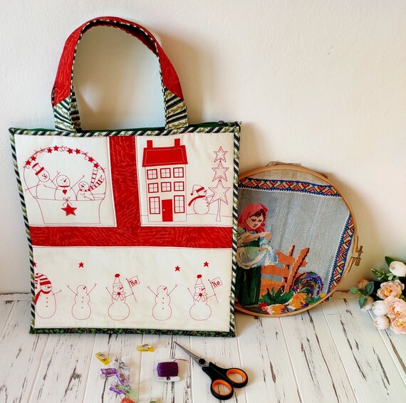 Large Embroidery Project Bag Craft Storage for Cross Stitch Christmas Gift  for Stitcher Floss Organizer 