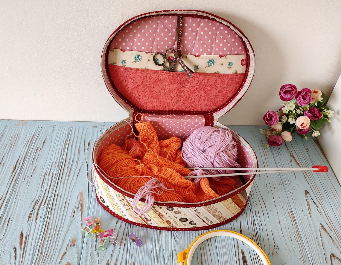 Large Knitting Project Bag Embroidlery Organizer Craft Etsy