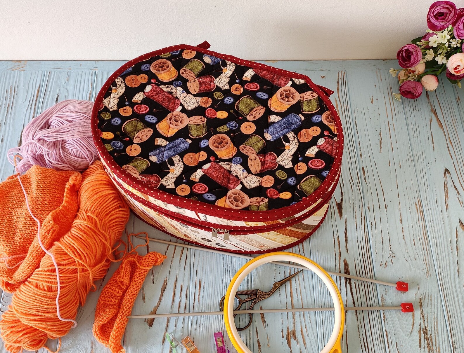 Large Knitting Project Bag Embroidlery Organizer Craft Etsy