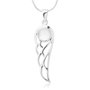 SUVANI Sterling Silver White Mother of Pearl Guardian Angel Wings Symbol Pendant Necklace 18&#39;&#39;
