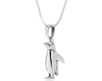 SUVANI 925 Sterling Silber Pinguin Vogel Tier Liebhaber Anhänger Halskette, 18 Zoll Schlange Kette