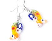 Suvani Jewelry - 925 Sterling Silver Millefiori Murano Glass Ichthys Fish Dangle Earrings 1.65 quot , Color Variations