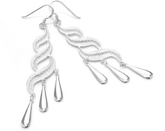 SUVANI Sterling Silver Handmade Filigree Filigrana Waterfall Elegant Long Drop Dangle Earrings 3.15"