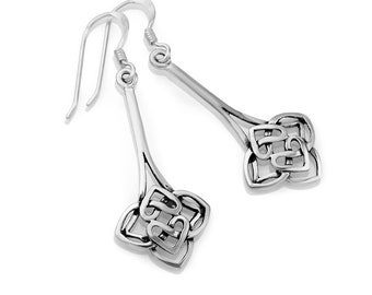 SUVANI 925 Oxidized Sterling Silver Celtic Knot Symbol Heart Shaped Elegant Long Drop Boucles d’oreilles 1.7 »