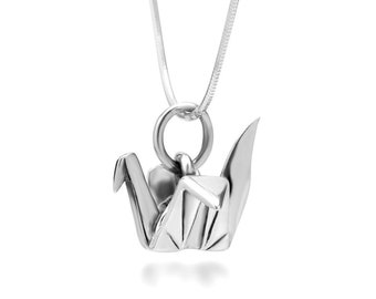 SUVANI Collier avec pendentif en forme d'oiseau origami en argent sterling 925, grue en papier, 45,7 cm