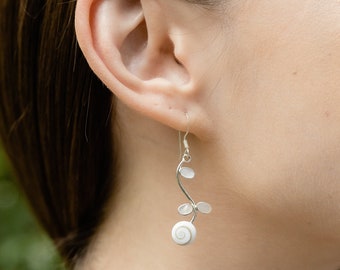 SUVANI Sterling Silver Mother of Pearl Shiva Eye Shell Flower Long Drop Dangle Earrings
