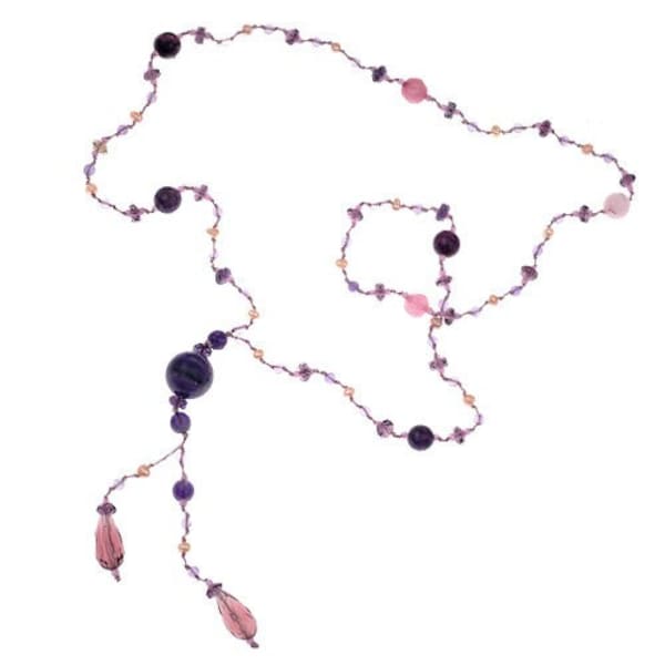 SUVANI Purple, Pink and Lavender Gemstones Beads Y Drop Opera Length Long Necklace, 28 inches