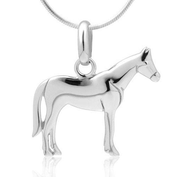 SUVANI Sterling Silver Horse Pony Charm Equestrian Cowgirl Pendant Necklace, 18 inch Snake Chain