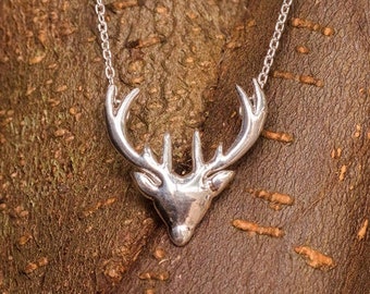 SUVANI 925 Sterling Silver Vintage Stag Deer Elk Head Pendant Necklace 17.5 inches Women Jewelry