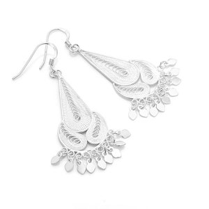 SUVANI Sterling Silver Handmade Filigree Filigrana Chandelier Long Drop Dangle Earrings 2.25&quot;