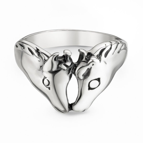 SUVANI 925 Sterling Silver Vintage Twin Horse Head Band Ring Unisex Jewelry Size 6 7 8