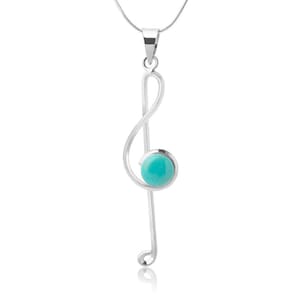 SUVANI Sterling Silver Synthetic Turquoise Stone Treble G Clef Symbol Musical Note Pendant Necklace 18&#39;&#39;